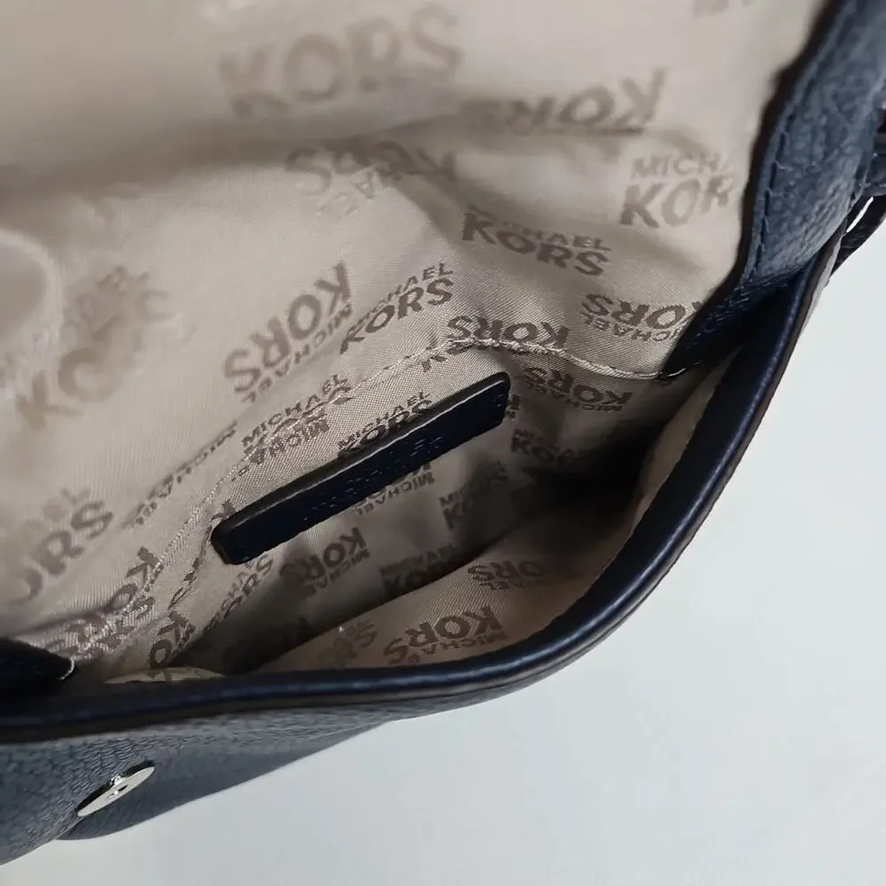 MICHAEL KORS Corinne Pebbled Leather Messenger Bag Flap Crossbody‎ Purse Blue
